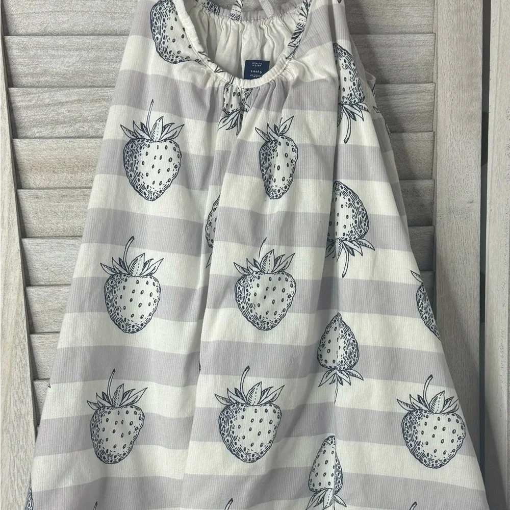 GAP Kids Gray & White Stripe Strawberry Print Sundress Girls Size 4T Cottagecore